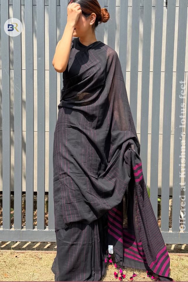 Radha Vallabh Black Handloom Saree