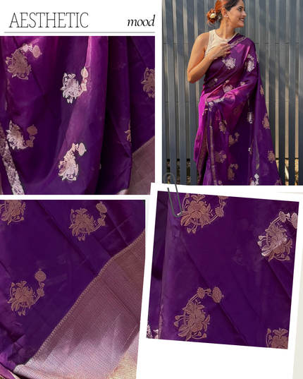 Chandra Sarovar Deep Purple Banarasi Saree