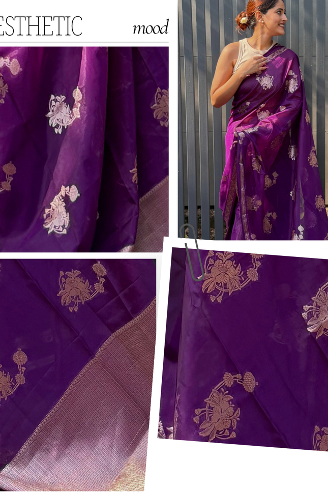 Chandra Sarovar Deep Purple Banarasi Saree