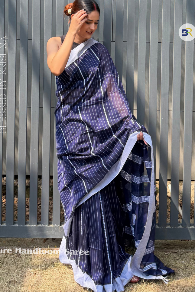 Radha Krishna Blue Handloom Saree