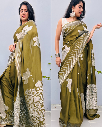 Kamyavan Green Banarasi Crepe Saree