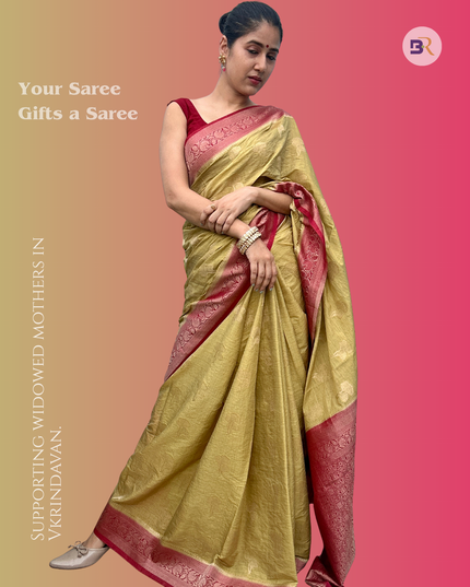 Devaki Nandan Green Tussar Banarasi Saree