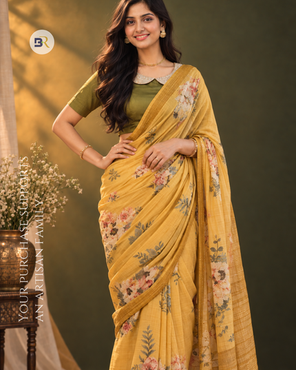 Krishna Pitambari Yellow Chanderi Silk Saree