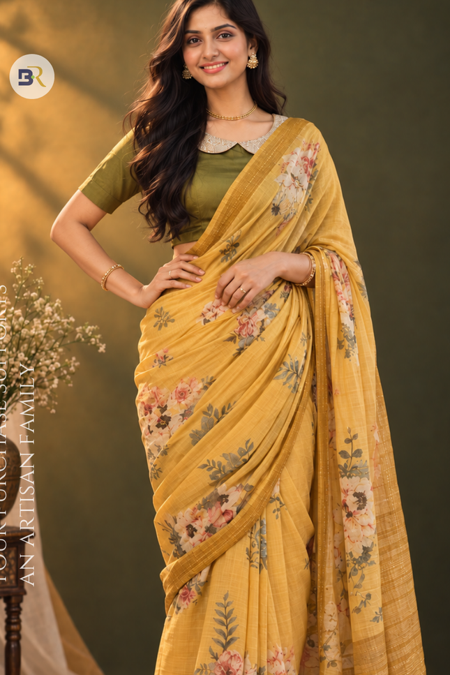 Krishna Pitambari Yellow Chanderi Silk Saree