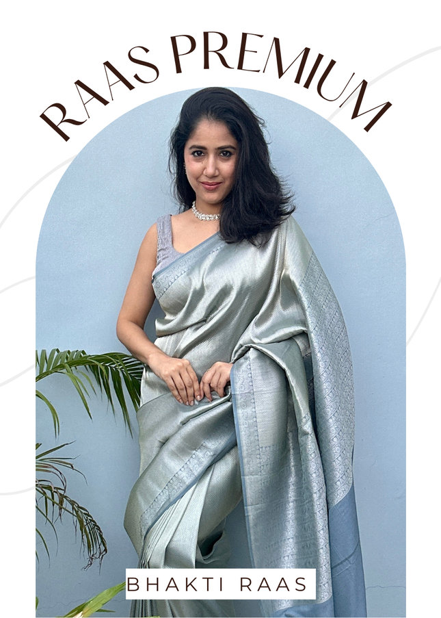 Radha Madan Mohan Grey Kanjivaram Saree