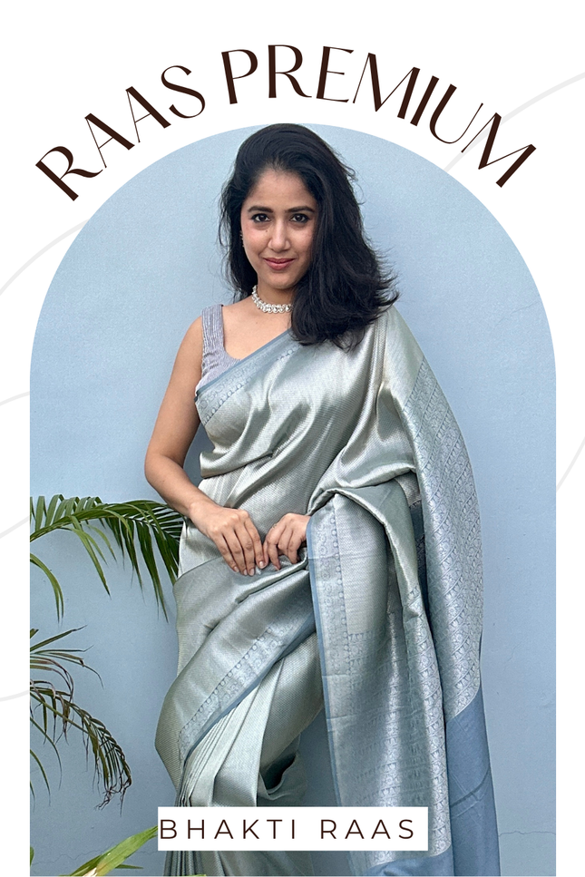 Radha Madan Mohan Grey Kanjivaram Saree