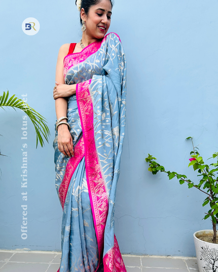 Bahulavana Blue Banarasi Crepe Saree