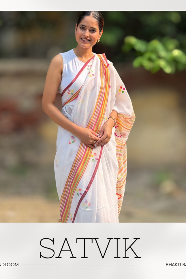 Radha Govind White Handloom Saree