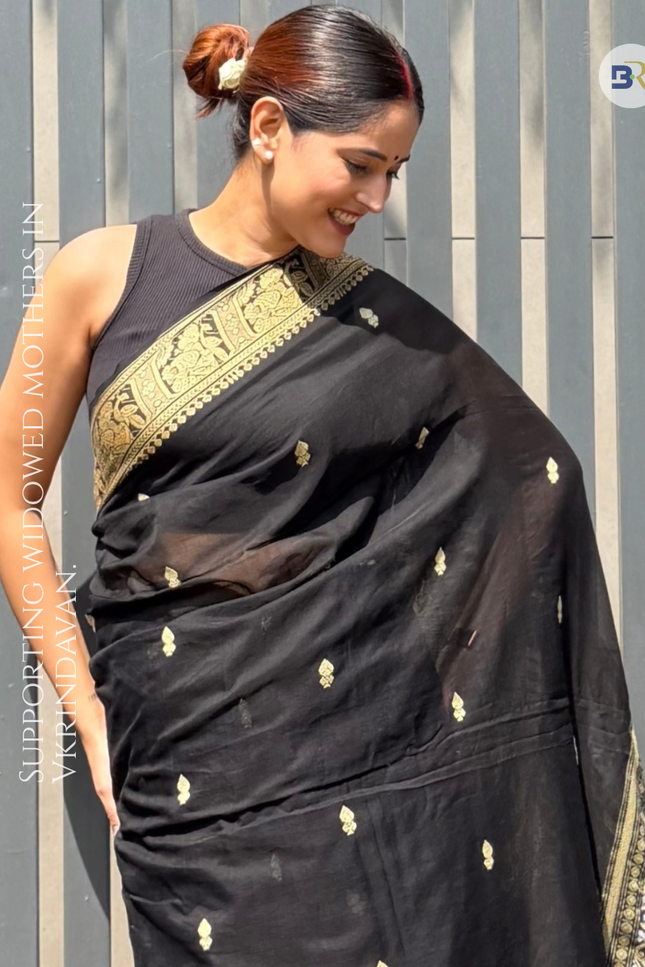 Radha Sakshi Gopal Black Handloom Saree