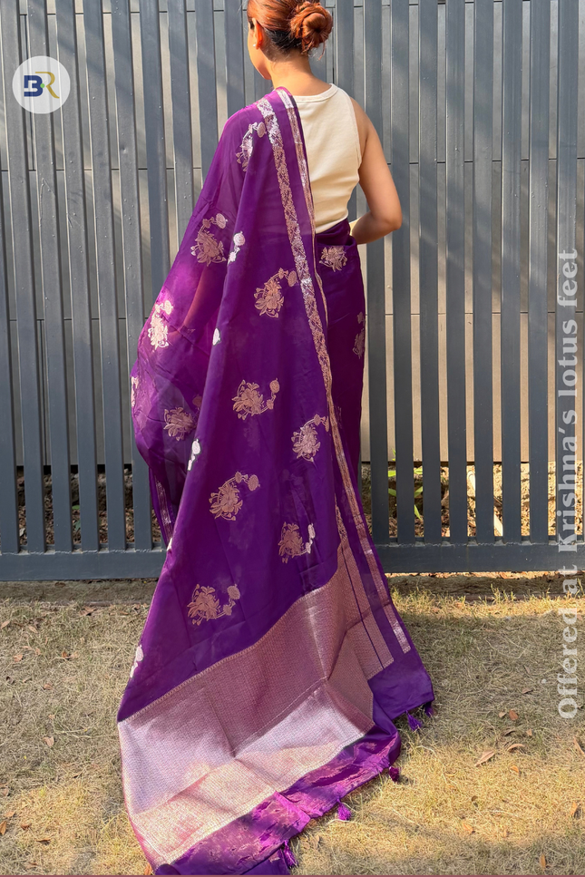 Chandra Sarovar Deep Purple Banarasi Saree