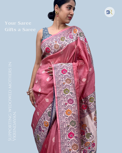 Krishna Prem Pink Tussar Saree