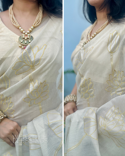 Shwet Raas White Tissue Linen Banarasi Saree