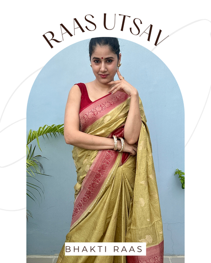 Devaki Nandan Green Tussar Banarasi Saree