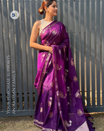 Chandra Sarovar Deep Purple Banarasi Saree