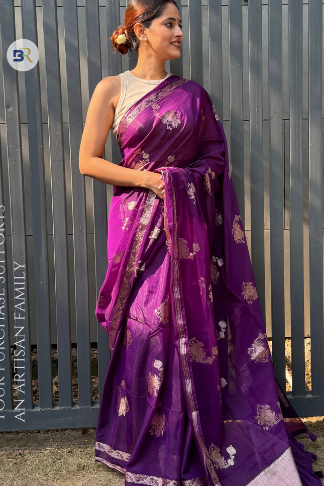 Chandra Sarovar Deep Purple Banarasi Saree