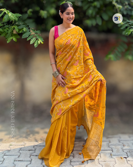 Peeli Pokhar Silk Embroidered Saree