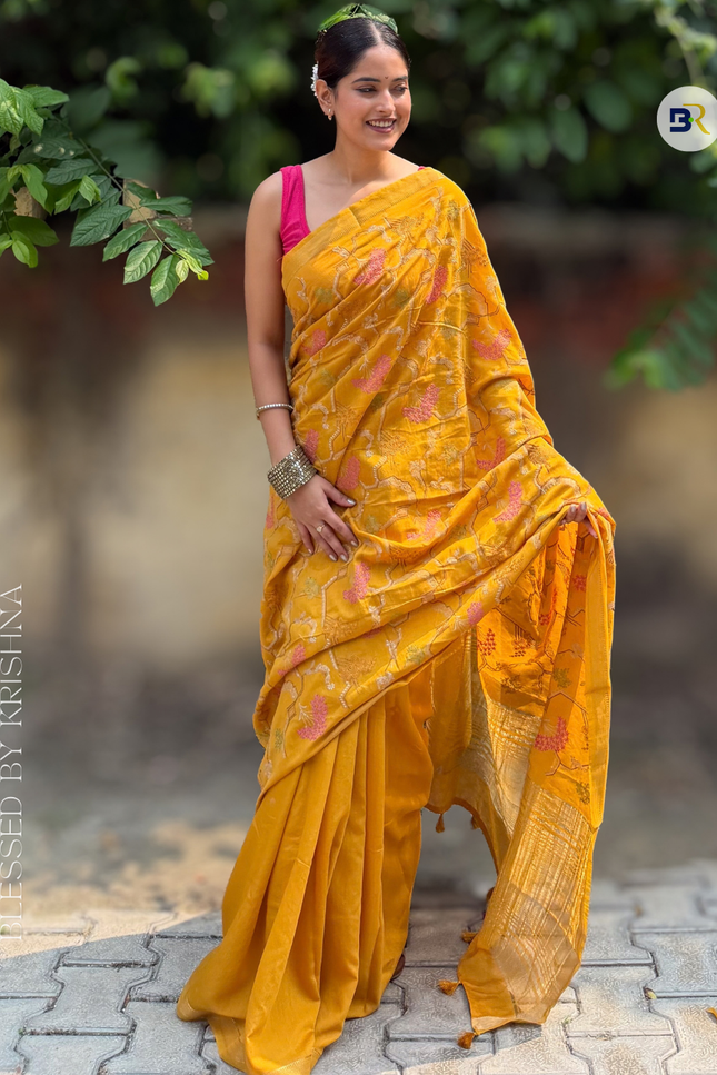 Peeli Pokhar Silk Embroidered Saree