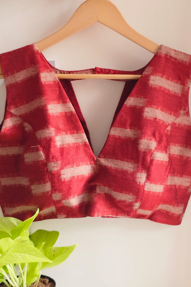 Vermilion Red Cotton Silk Blouse