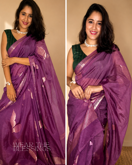 Vraj Sundari Purple Banarasi Silk Saree