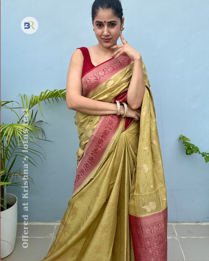 Devaki Nandan Green Tussar Banarasi Saree