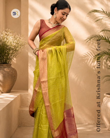 Krishn Shriya Green Kora Jute Banarasi Saree