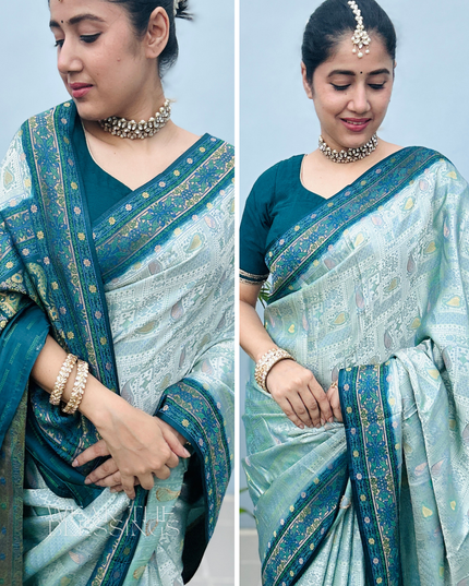Raas Manjri Teal Banarasi Saree