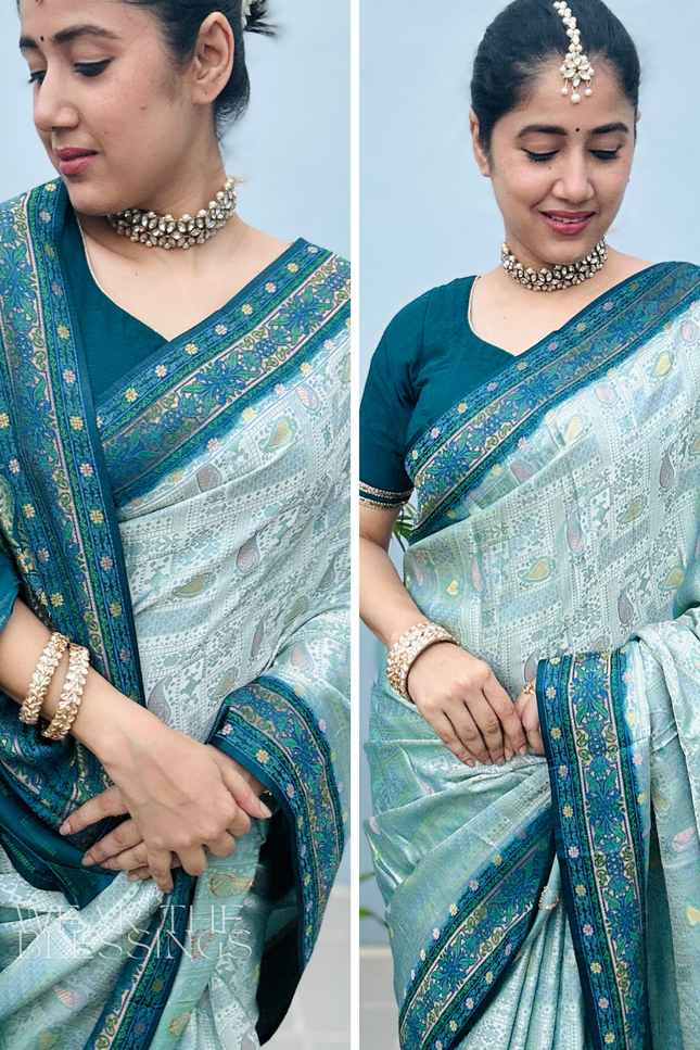 Raas Manjri Teal Banarasi Saree
