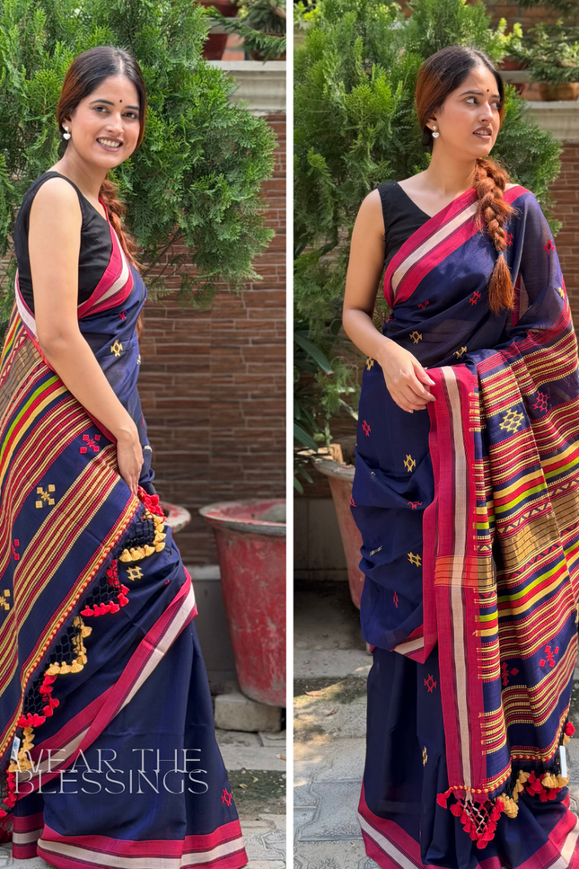 Radha Mukund Blue Handloom Saree