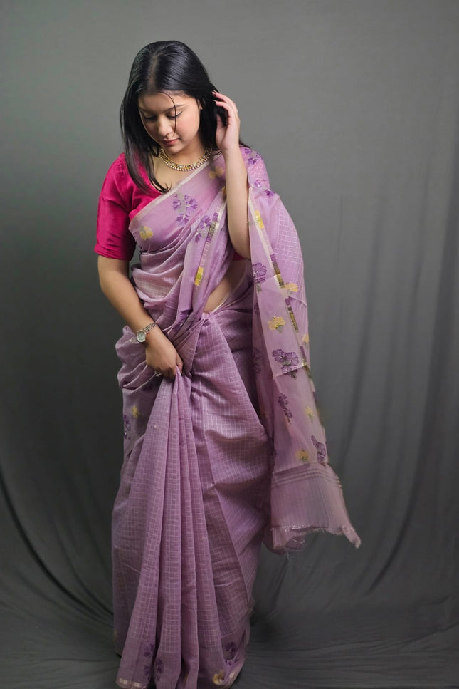 Shyam Raas Purple Banarasi Cotton Saree