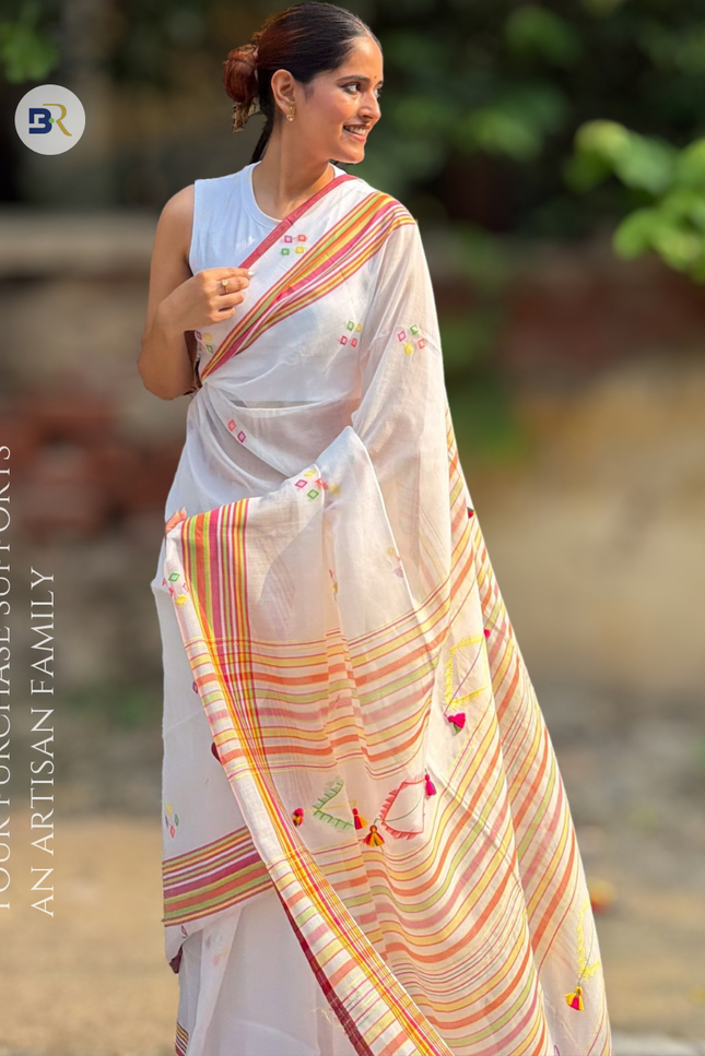 Radha Govind White Handloom Saree