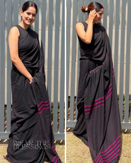 Radha Vallabh Black Handloom Saree