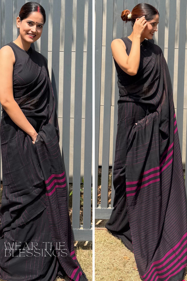 Radha Vallabh Black Handloom Saree