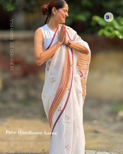 Radha Govind White Handloom Saree