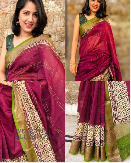 Madhavi Manjari - Pure Chanderi Silk with Kantha Work
