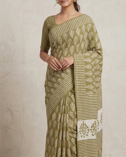 Radha Kund Green Mul Cotton Saree