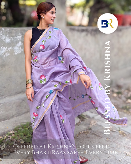 Vrindavan Pushp Chanderi Silk Hand Painted Saree