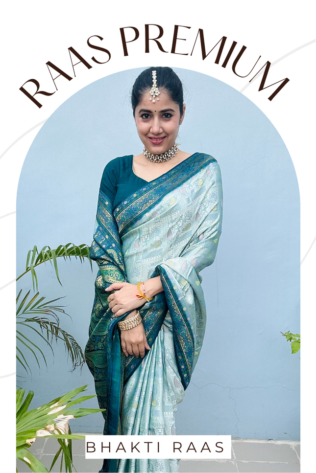 Raas Manjri Teal Banarasi Saree