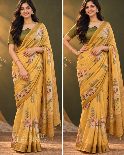 Krishna Pitambari Yellow Chanderi Silk Saree