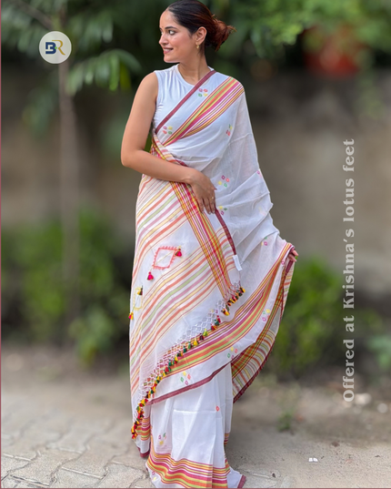 Radha Govind White Handloom Saree