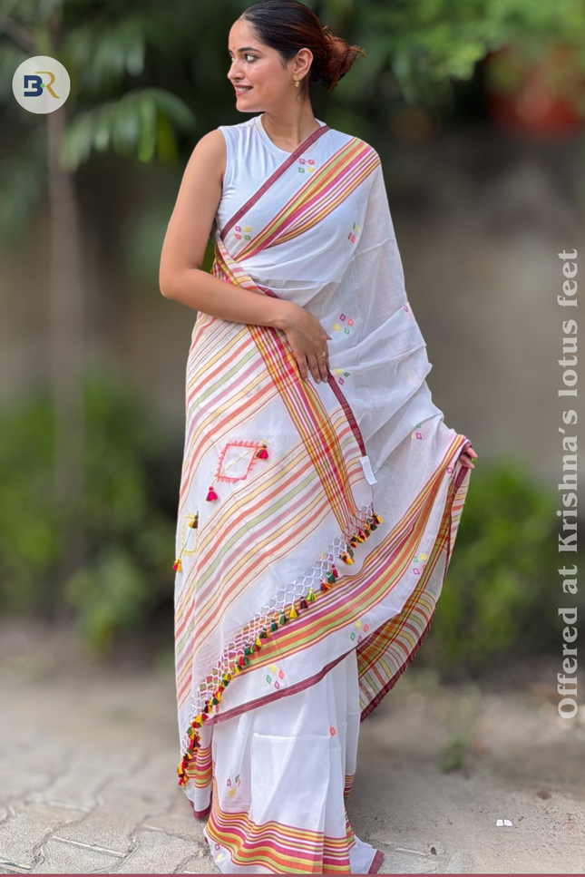 Radha Govind White Handloom Saree