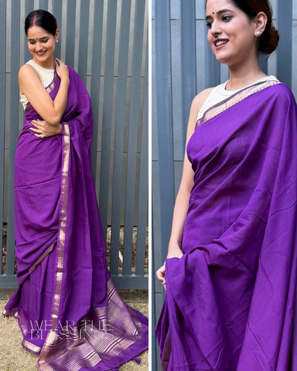 Kunj Bihari Purple Banarasi Saree