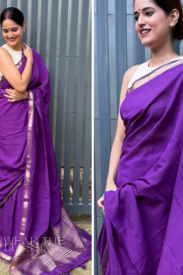 Kunj Bihari Purple Banarasi Saree