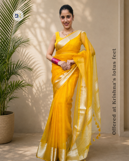 Snehlata Krishna Yellow Banarasi Organza Saree