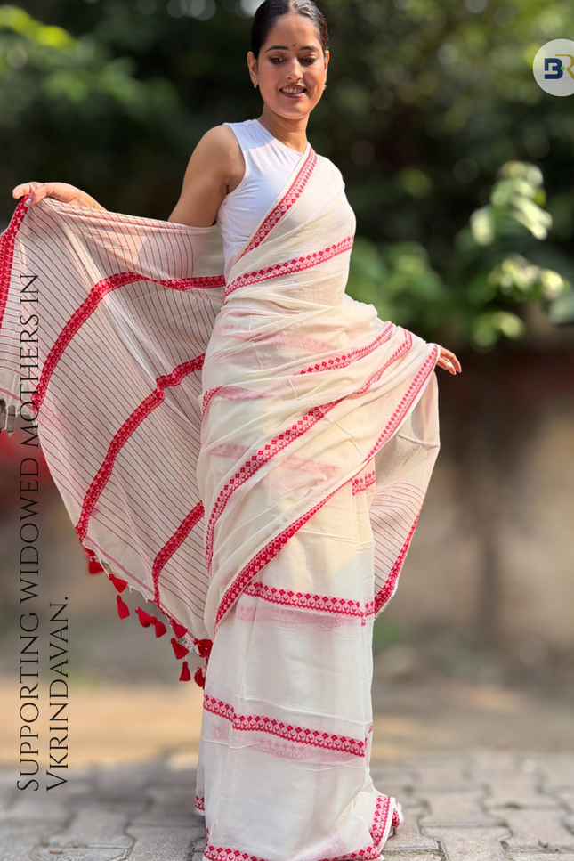 Radha Gopinath White Handloom Saree