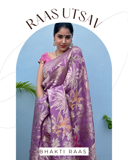 Krishna Bhav Violet Banarasi Crepe Saree