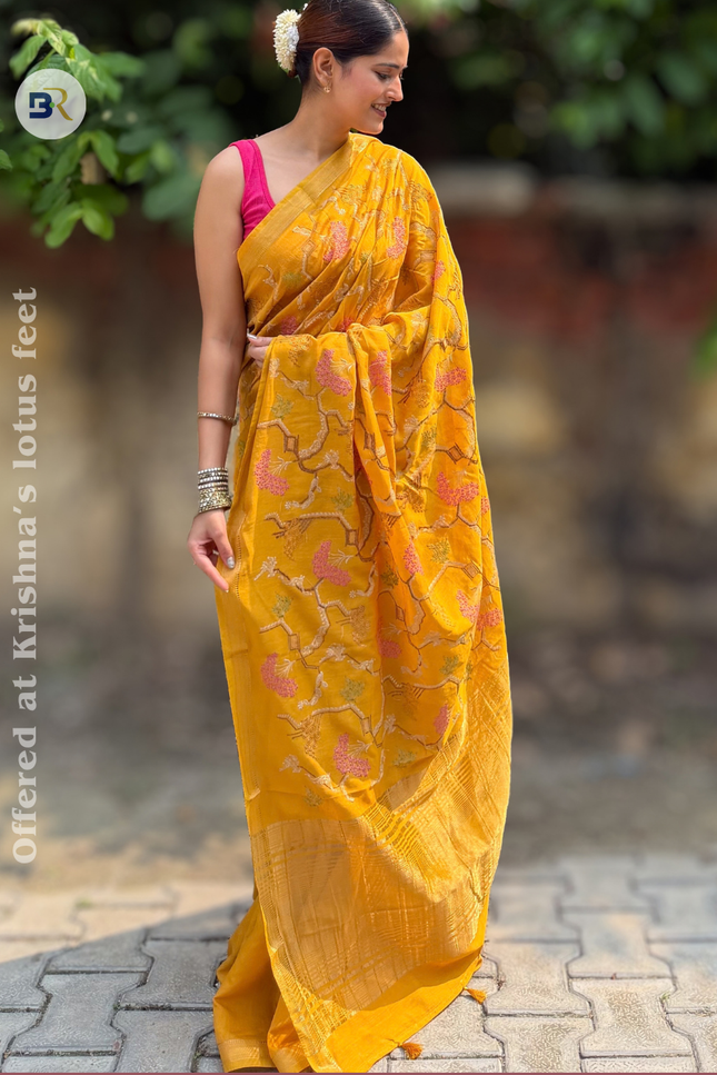 Peeli Pokhar Silk Embroidered Saree