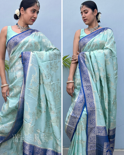 Radha Prem Blue Banarasi Crepe Saree