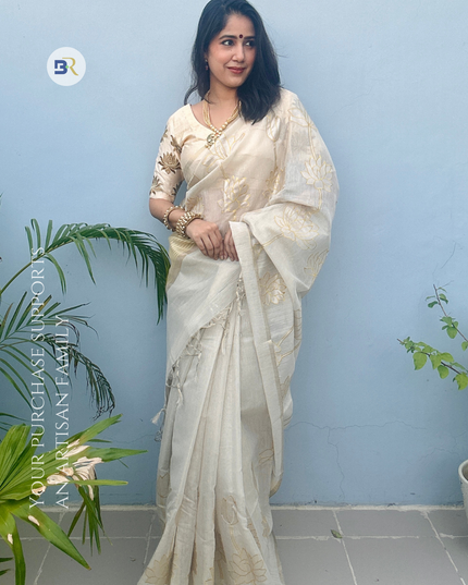 Shwet Raas White Tissue Linen Banarasi Saree