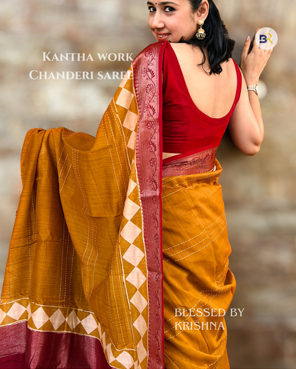 Kanak Madhavi - Pure Chanderi Silk with Kantha Work