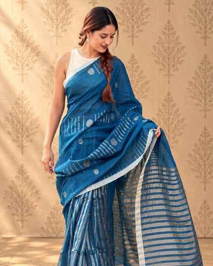 Radha Mohan Blue Handloom Saree